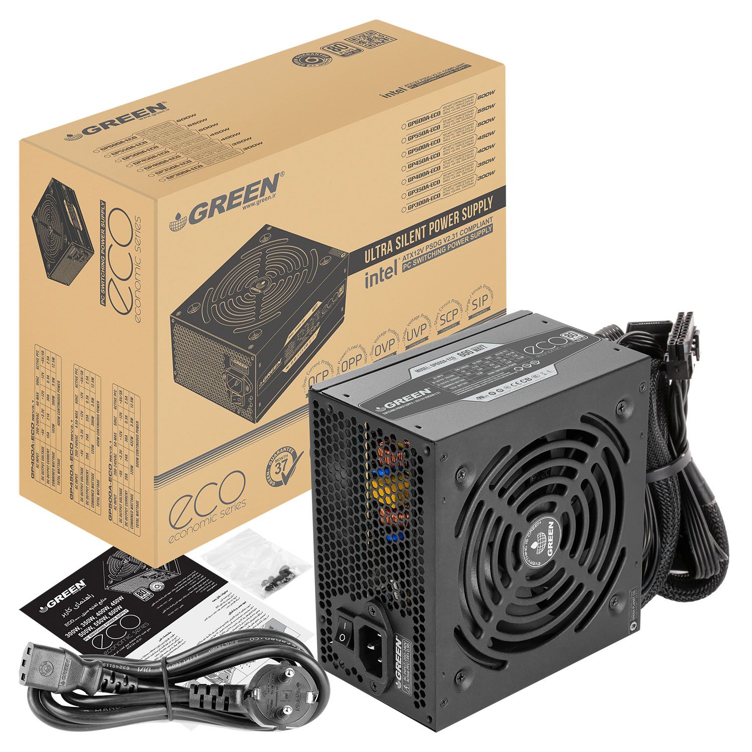 7bd9c03d8e8b043b9efc969a8a2fc993def7f70b_1669817686 پاور کامپیوتر گرین مدل GP600A-ECO GREEN - تصویر 1
