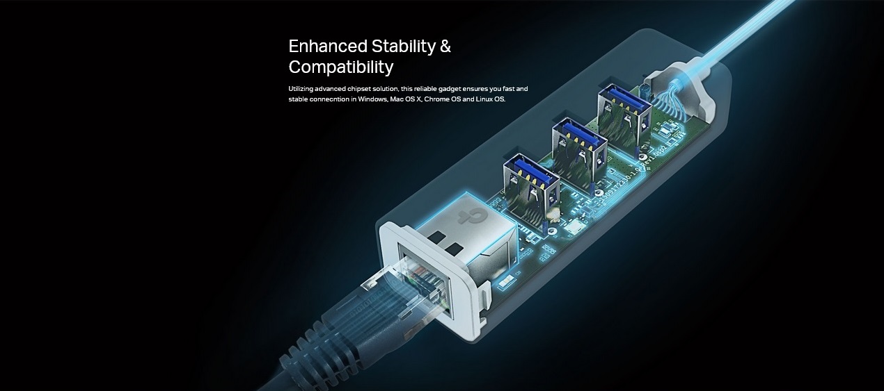 هاب USB 3.0 سه پورت و کارت شبکه تی پی لینک مدل UE330